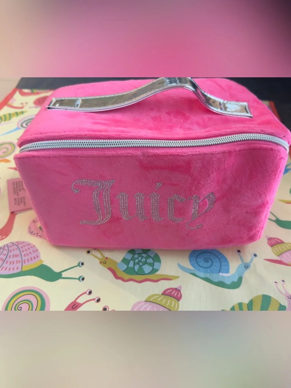 Juicy Couture Hot Pink Velour Cosmetic Bag Makeup Case NWT